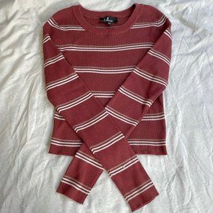 Lulus | Daphnie Rust Brown Striped Cropped Sweater